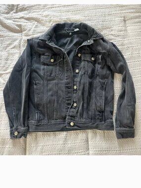 DIVIDED by H&M Button Up Black Denim Jean Jacket Long Sleeve Womens Size XSmall